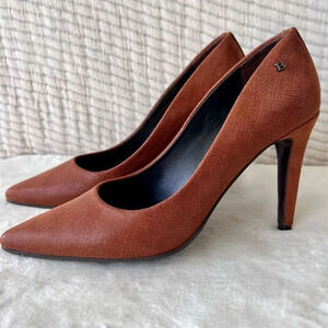 BOSI Womens Brown Woven Textured Slip‎ On Pointed-Toe High Heel Pump Size 39